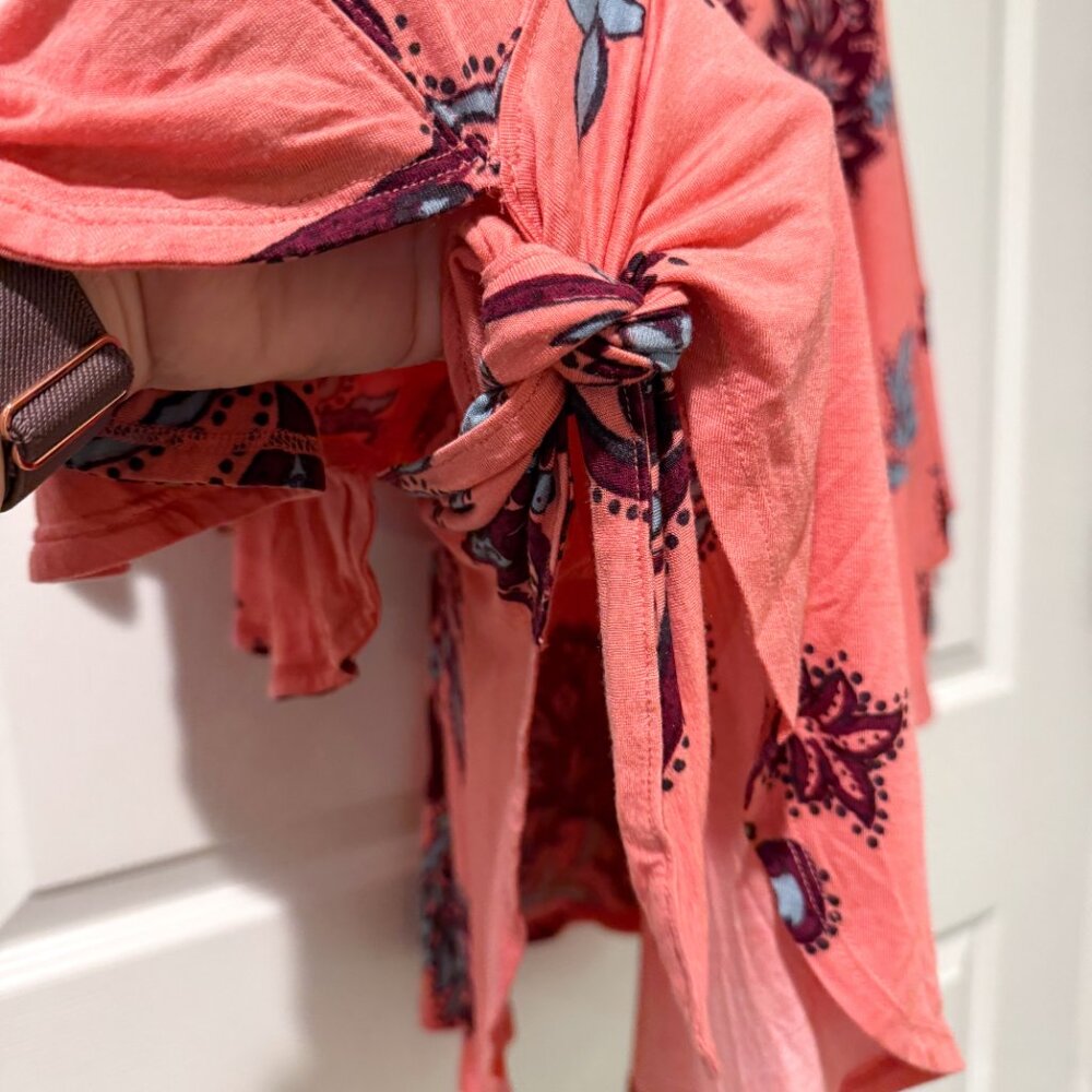 Free People Maui Wowie Boho Coral Paisley Side Tie Blouse Top Passion Flower SM - Picture 4 of 11